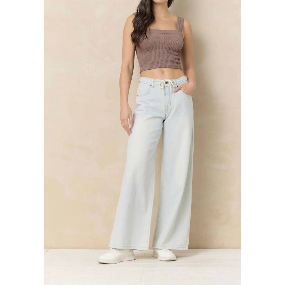 NEW VINTAGE HAVANA stretch linen denim wide leg pant in salt wash